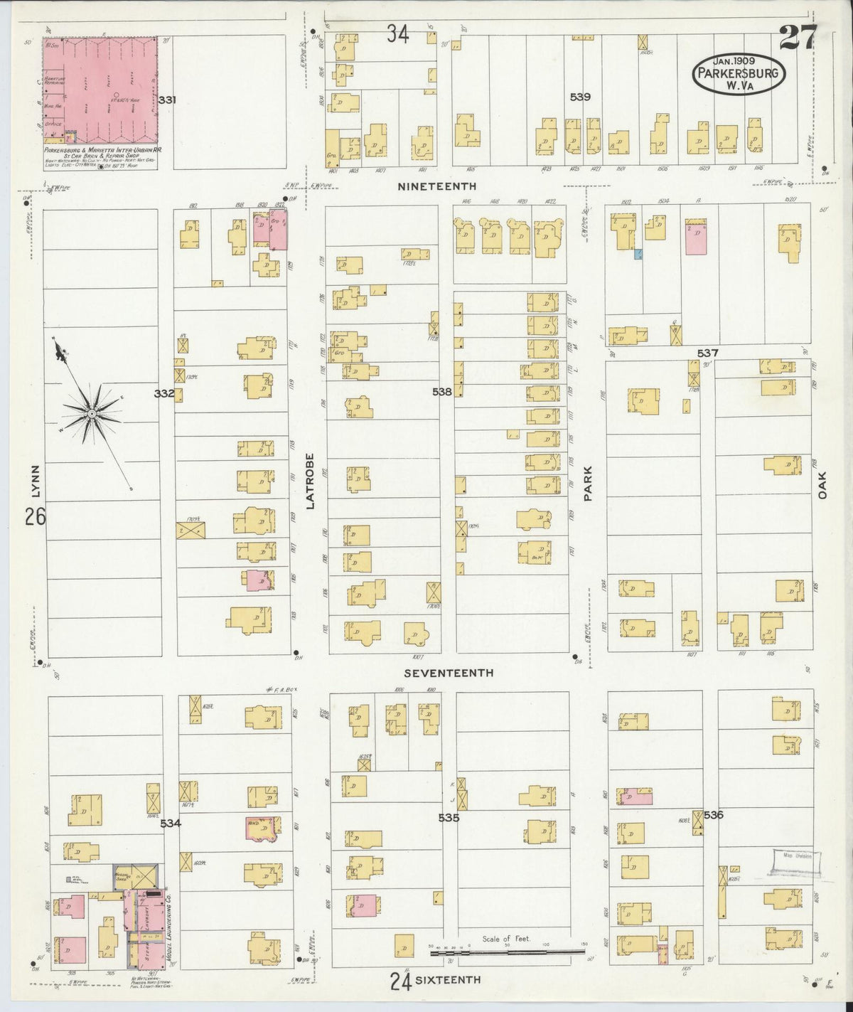 Sanborn Fire Insurance Map from Parkersburg, Wood County, West Virginia (1909), Sheet #0027 - Complete Map Set gallery image, historic Sanborn map, vintage wall art, West Virginia West Virginia