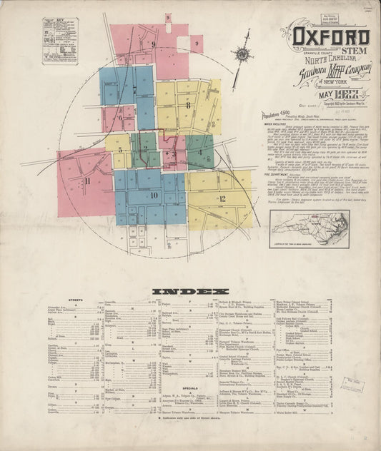Sanborn Fire Insurance Map from Oxford, Granville County, North Carolina. (1922) – Historic Sanborn Fire Insurance Map Print