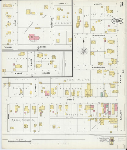 Sanborn Fire Insurance Map from Oakland, Coles County, Illinois (1899), Sheet #0003 - Complete Map Set gallery image, historic Sanborn map, vintage wall art, Illinois Illinois