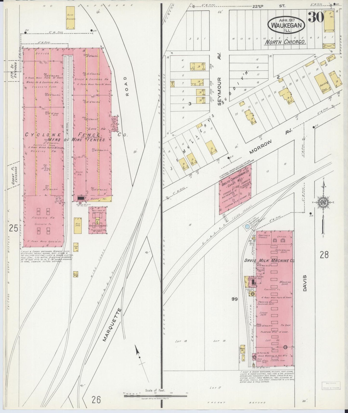 Sanborn Fire Insurance Map from Waukegan, Lake County, Illinois (1917), Sheet #0030 - Complete Map Set gallery image, historic Sanborn map, vintage wall art, Illinois Illinois