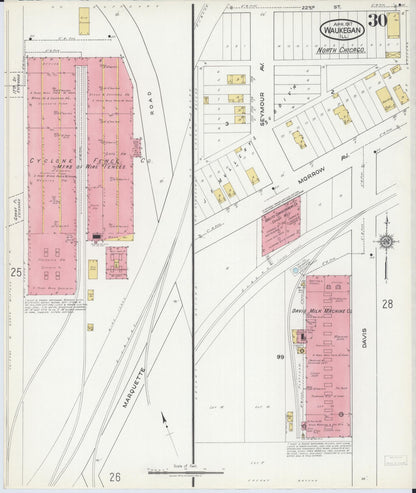 Sanborn Fire Insurance Map from Waukegan, Lake County, Illinois (1917), Sheet #0030 - Complete Map Set gallery image, historic Sanborn map, vintage wall art, Illinois Illinois