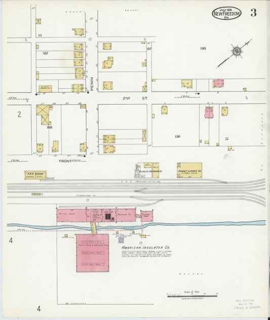 Sanborn Fire Insurance Map from New Freedom, York County, Pennsylvania (1919), Sheet #0003 - Historic Sanborn Fire Insurance Map Print, vintage old map wall art, antique decor, genealogy gift, Pennsylvania Pennsylvania map