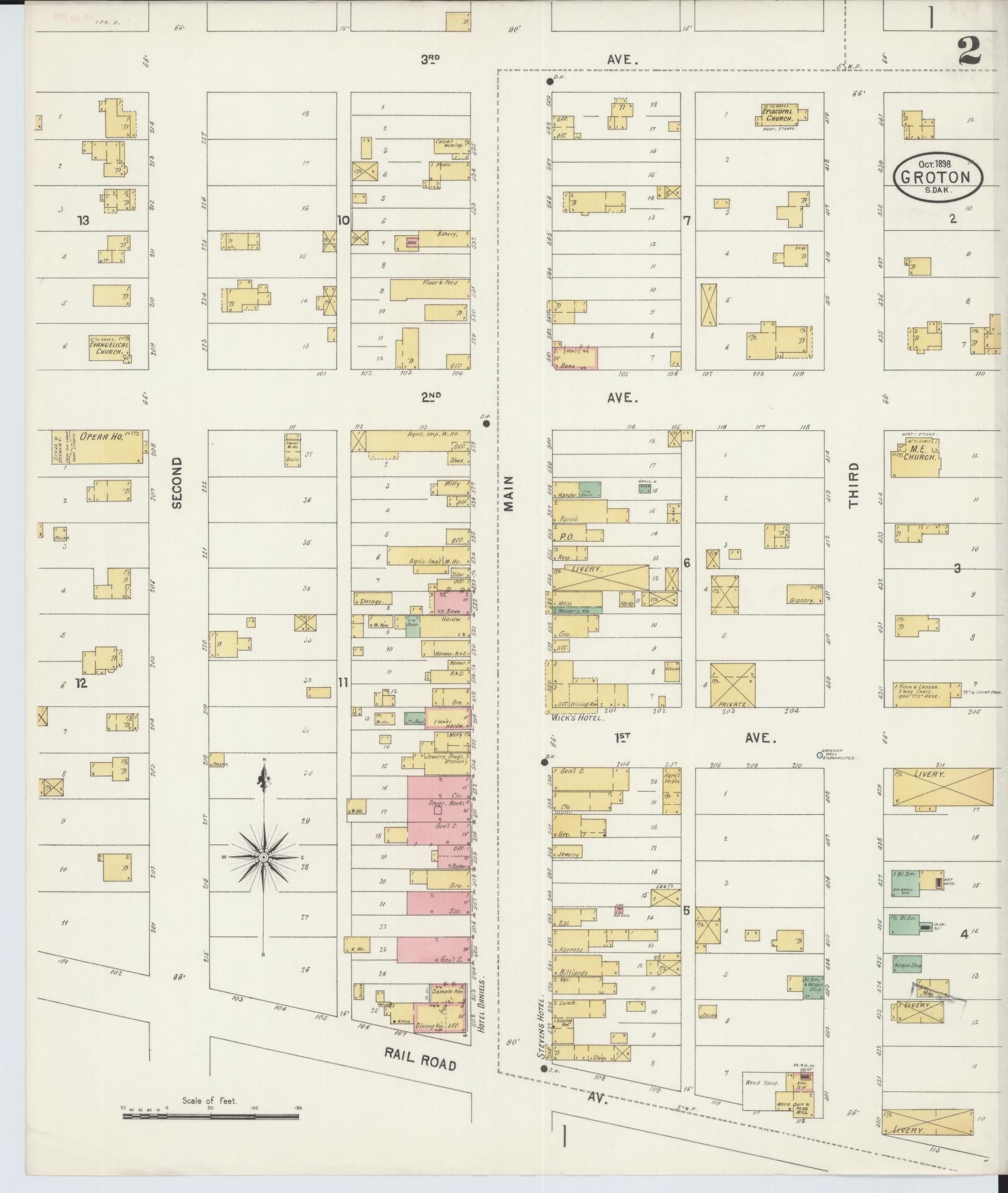 Sanborn Fire Insurance Map from Groton, Brown County, South Dakota (1898), Sheet #0002 - Complete Map Set gallery image, historic Sanborn map, vintage wall art, South Dakota South Dakota