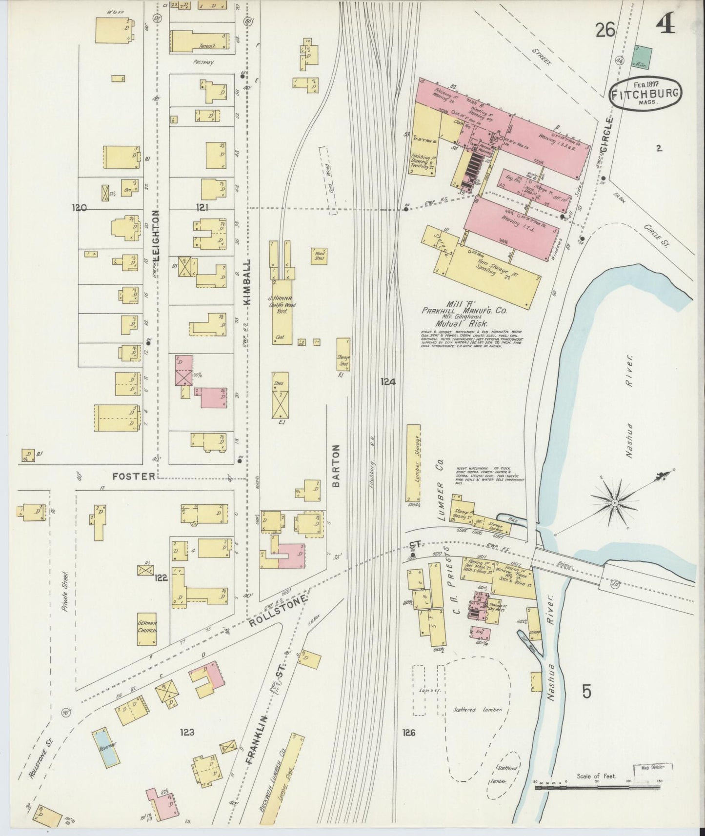 Sanborn Fire Insurance Map from Fitchburg, Worcester County, Massachusetts (1897), Sheet #0004 - Complete Map Set gallery image, historic Sanborn map, vintage wall art, Massachusetts Massachusetts