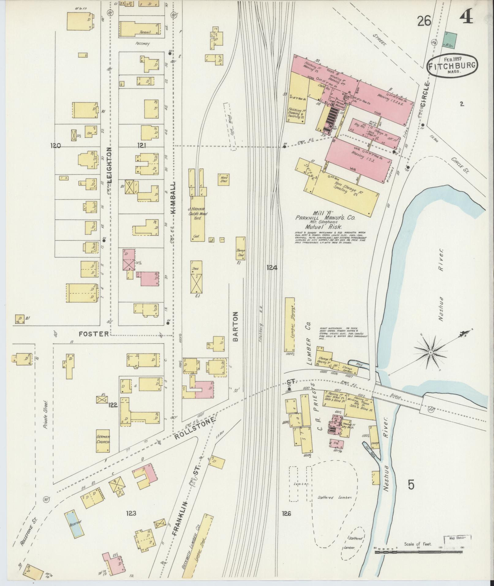 Sanborn Fire Insurance Map from Fitchburg, Worcester County, Massachusetts (1897), Sheet #0004 - Complete Map Set gallery image, historic Sanborn map, vintage wall art, Massachusetts Massachusetts