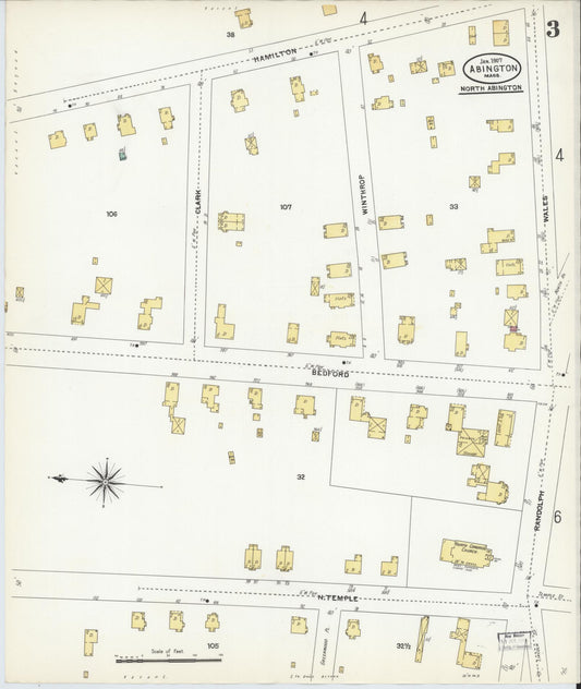 Sanborn Fire Insurance Map from Abington, Plymouth County, Massachusetts (1907), Sheet #0003 - Historic Sanborn Fire Insurance Map Print, vintage old map wall art, antique decor, genealogy gift, Massachusetts Massachusetts map