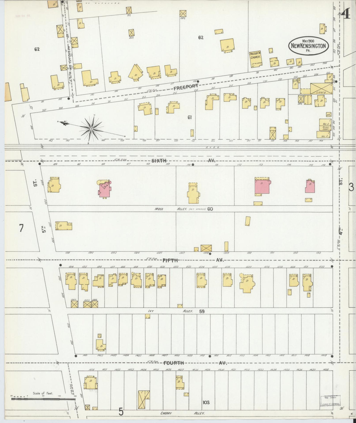 Sanborn Fire Insurance Map from New Kensington, Westmoreland County, Pennsylvania (1900), Sheet #0004 - Historic Sanborn Fire Insurance Map Print, vintage old map wall art, antique decor, genealogy gift, Pennsylvania Pennsylvania map