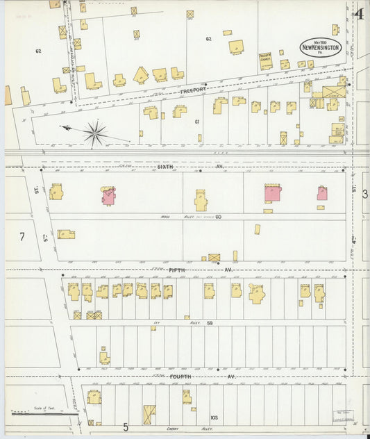 Sanborn Fire Insurance Map from New Kensington, Westmoreland County, Pennsylvania (1900), Sheet #0004 - Historic Sanborn Fire Insurance Map Print, vintage old map wall art, antique decor, genealogy gift, Pennsylvania Pennsylvania map