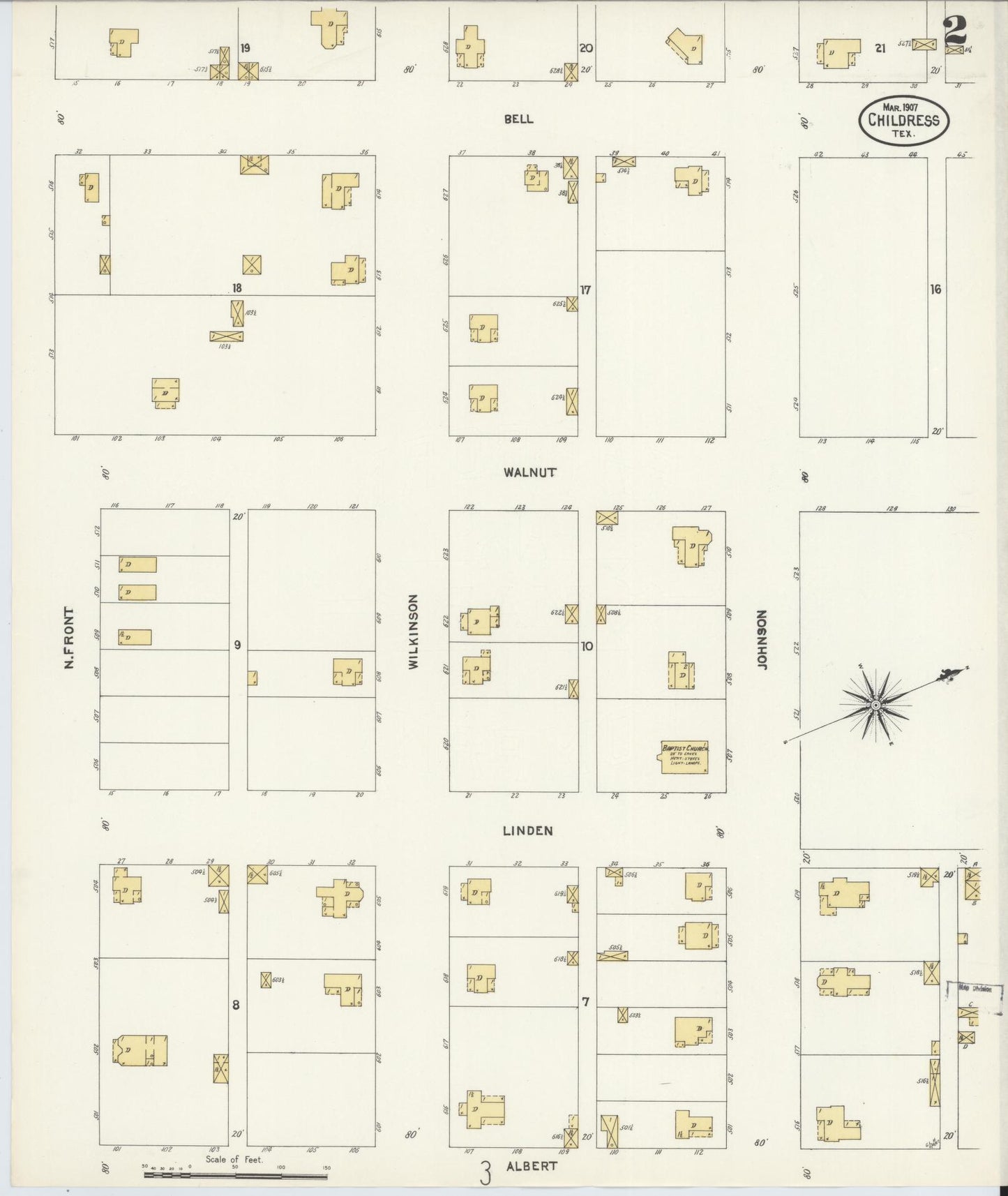 Sanborn Fire Insurance Map from Childress, Childress County, Texas (1907), Sheet #0002 - Historic Sanborn Fire Insurance Map Print, vintage old map wall art, antique decor, genealogy gift, Texas Texas map