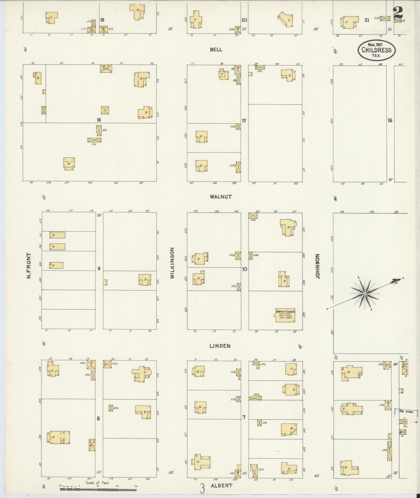 Sanborn Fire Insurance Map from Childress, Childress County, Texas (1907), Sheet #0002 - Historic Sanborn Fire Insurance Map Print, vintage old map wall art, antique decor, genealogy gift, Texas Texas map