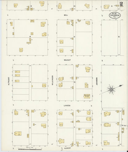 Sanborn Fire Insurance Map from Childress, Childress County, Texas (1907), Sheet #0002 - Historic Sanborn Fire Insurance Map Print, vintage old map wall art, antique decor, genealogy gift, Texas Texas map