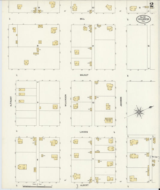 Sanborn Fire Insurance Map from Childress, Childress County, Texas (1907), Sheet #0002 - Historic Sanborn Fire Insurance Map Print, vintage old map wall art, antique decor, genealogy gift, Texas Texas map