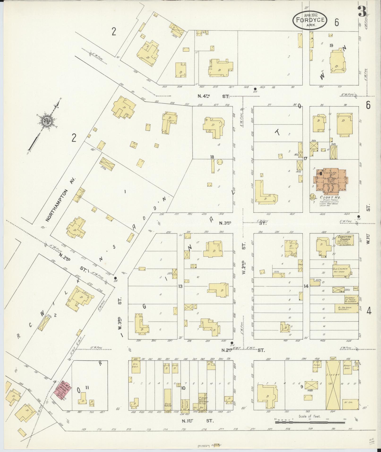 Sanborn Fire Insurance Map from Fordyce, Dallas County, Arkansas (1912), Sheet #0003 - Historic Sanborn Fire Insurance Map Print, vintage old map wall art, antique decor, genealogy gift, Arkansas Arkansas map
