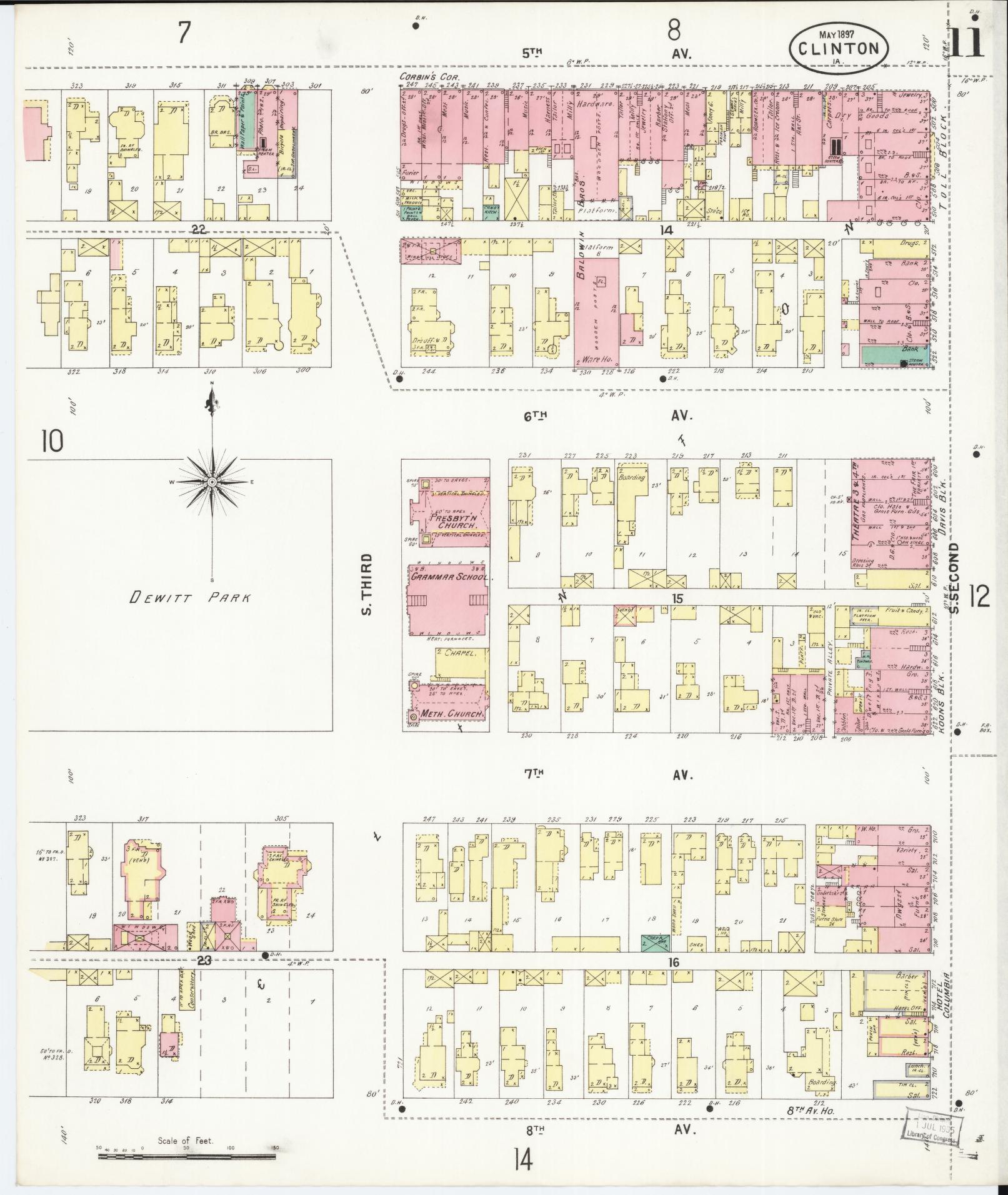 Sanborn Fire Insurance Map from Clinton, Clinton County, Iowa (1897), Sheet #0011 - Historic Sanborn Fire Insurance Map Print