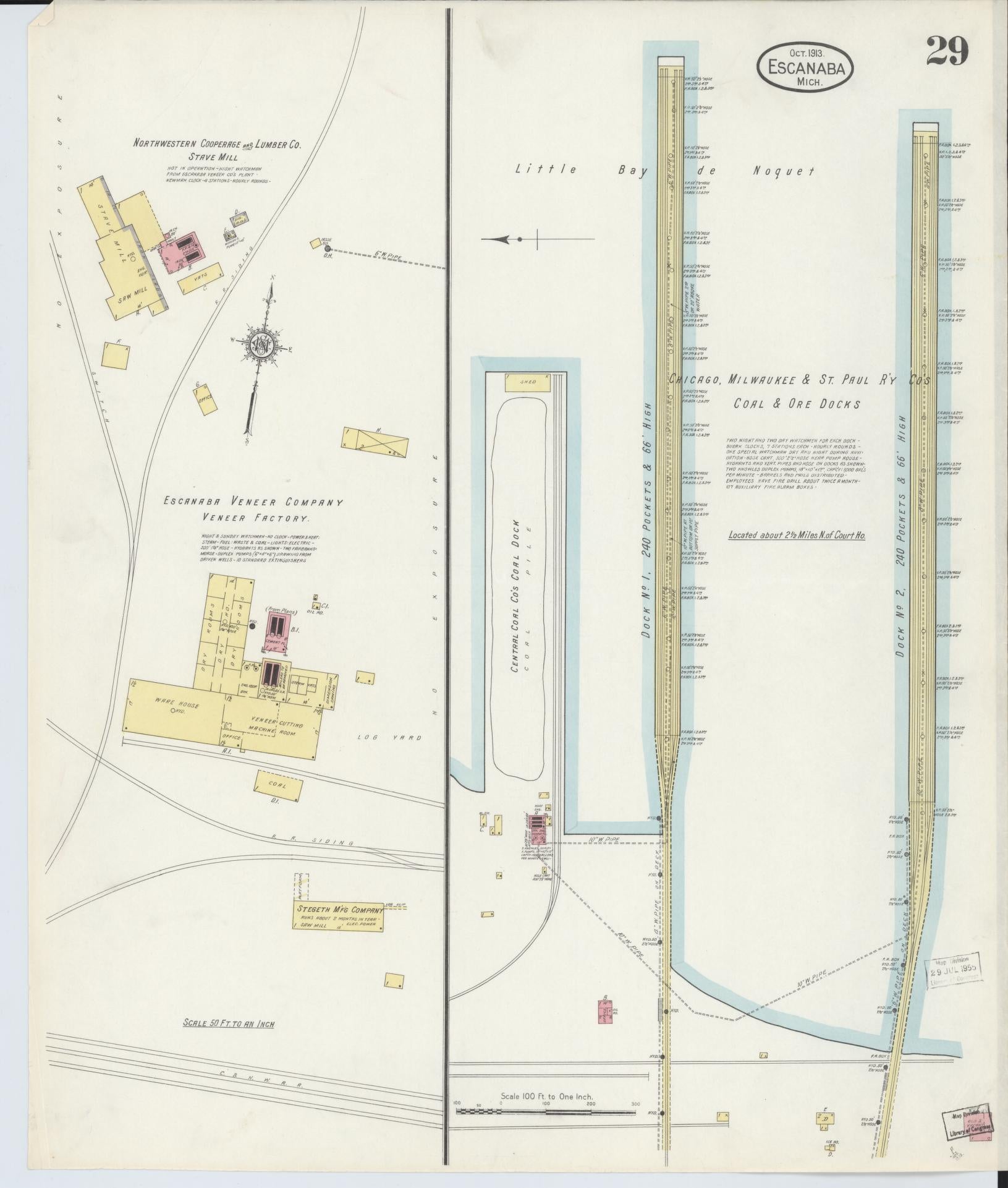 Sanborn Fire Insurance Map from Escanaba, Delta County, Michigan (1913), Sheet #0029 - Historic Sanborn Fire Insurance Map Print, vintage old map wall art, antique decor, genealogy gift, Michigan Michigan map