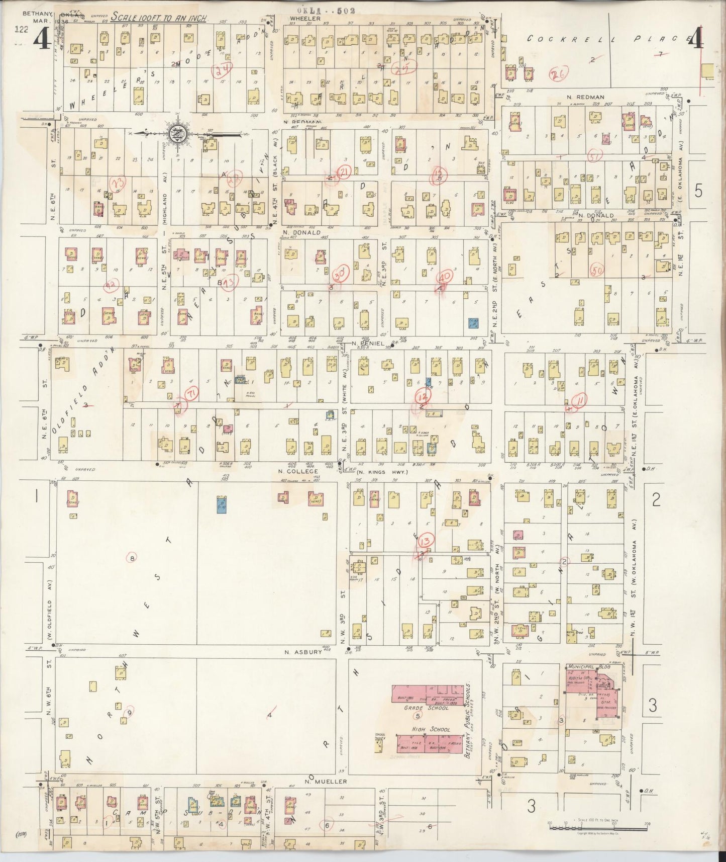 Sanborn Fire Insurance Map from Bethany, Oklahoma County, Oklahoma (1942), Sheet #0004 - Complete Map Set gallery image, historic Sanborn map, vintage wall art, Bethany Oklahoma