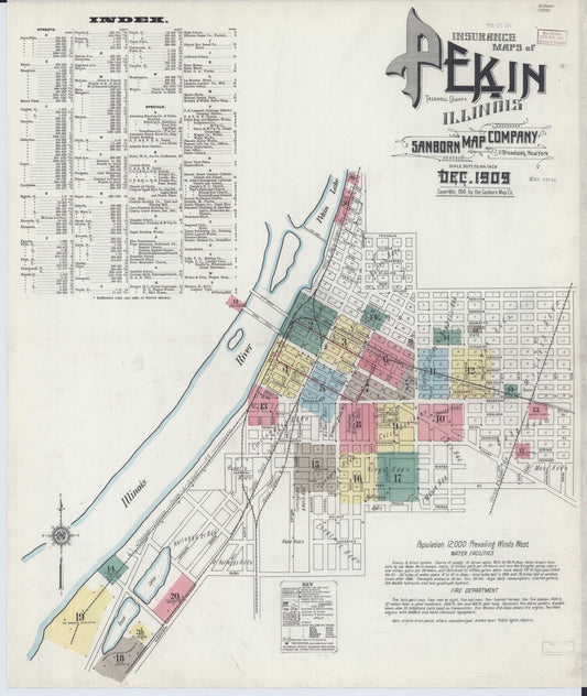 Sanborn Fire Insurance Map from Pekin, Tazewell County, Illinois (1909), Sheet #0001 - Complete Map Set gallery image, historic Sanborn map, vintage wall art, Illinois Illinois