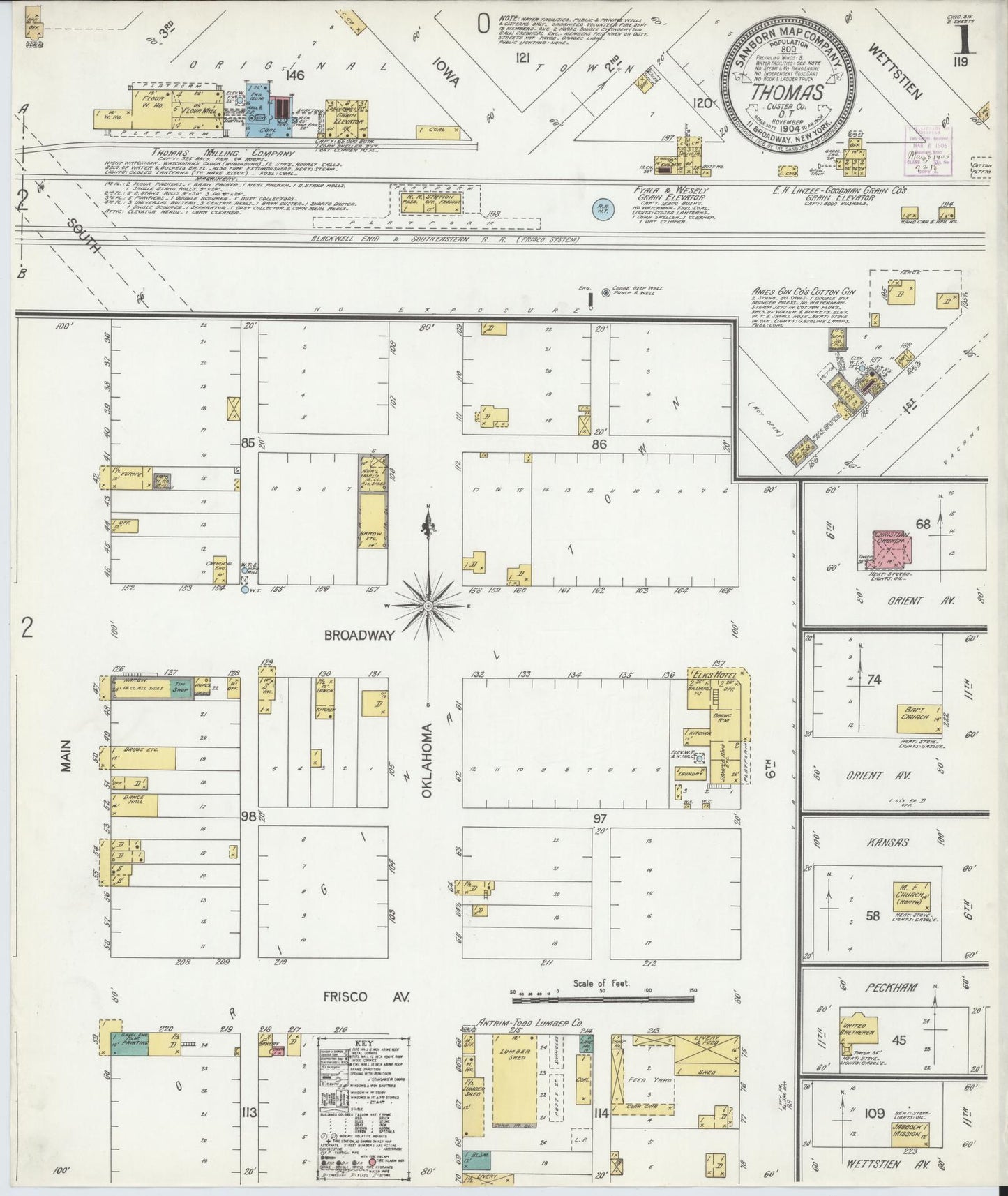 Sanborn Fire Insurance Map from Thomas, Custer County, Oklahoma (1904), Sheet #0001 - Complete Map Set gallery image, historic Sanborn map, vintage wall art, Oklahoma Oklahoma