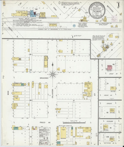 Sanborn Fire Insurance Map from Thomas, Custer County, Oklahoma (1904), Sheet #0001 - Complete Map Set gallery image, historic Sanborn map, vintage wall art, Oklahoma Oklahoma