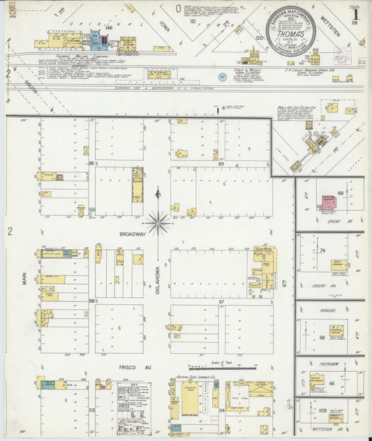 Sanborn Fire Insurance Map from Thomas, Custer County, Oklahoma (1904), Sheet #0001 - Complete Map Set gallery image, historic Sanborn map, vintage wall art, Oklahoma Oklahoma