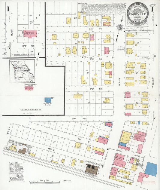 Sanborn Fire Insurance Map from Parkville, Platte County, Missouri (1926), Sheet #0001 - Complete Map Set gallery image, historic Sanborn map, vintage wall art, Missouri Missouri