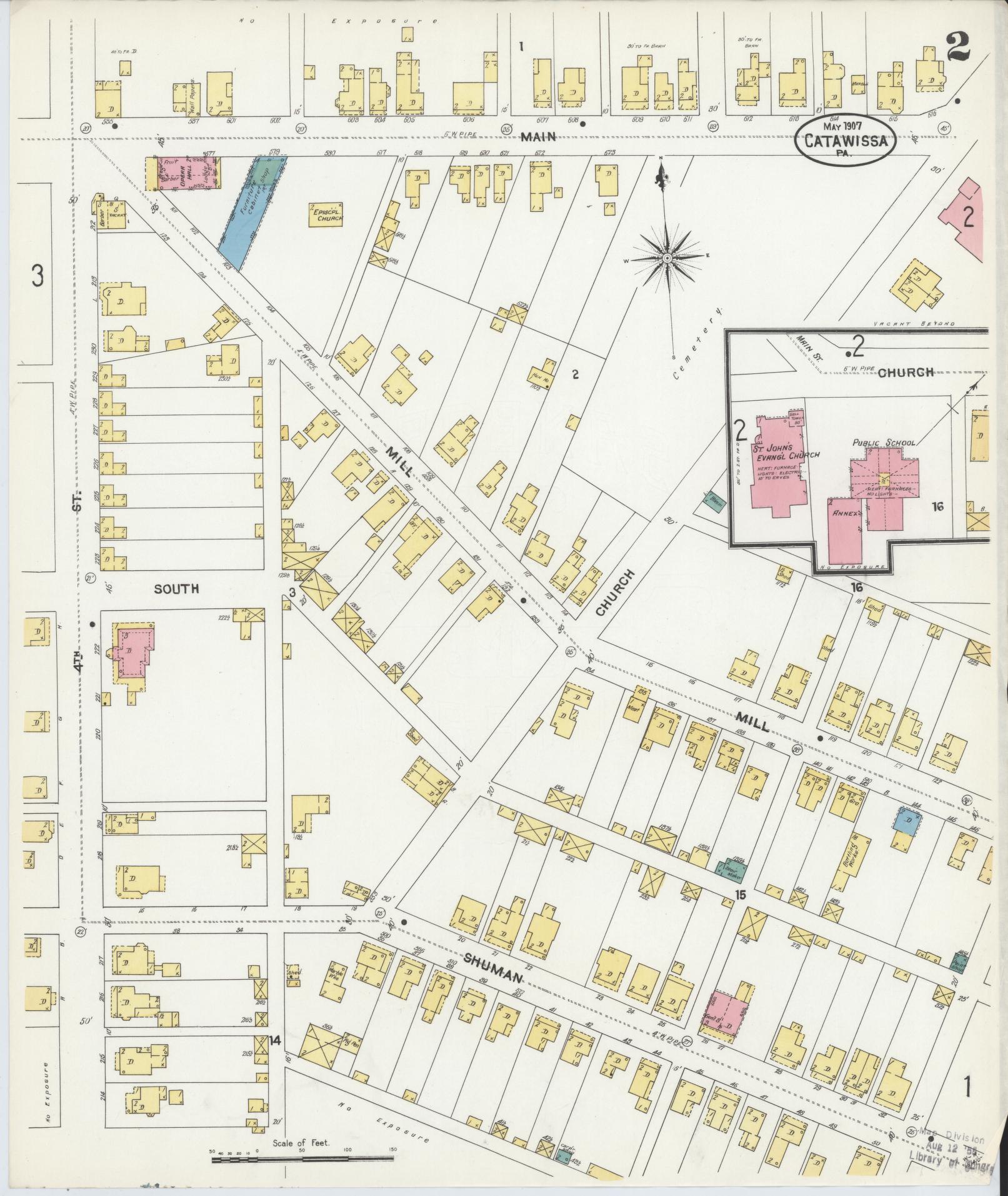 Sanborn Fire Insurance Map from Catawissa, Columbia County, Pennsylvania (1907), Sheet #0002 - Historic Sanborn Fire Insurance Map Print, vintage old map wall art, antique decor, genealogy gift, Pennsylvania Pennsylvania map