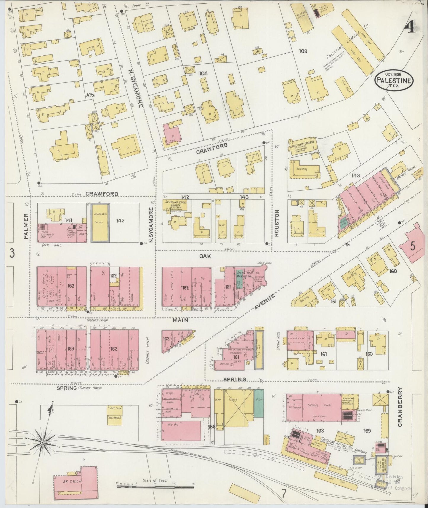 Sanborn Fire Insurance Map from Palestine, Anderson County, Texas (1905), Sheet #0004 - Complete Map Set gallery image, historic Sanborn map, vintage wall art, Texas Texas