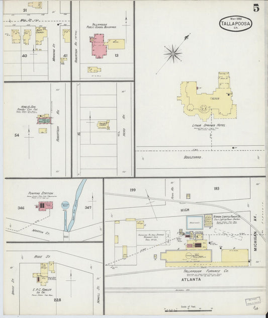 Sanborn Fire Insurance Map from Tallapoosa, Haralson County, Georgia (1895), Sheet #0005 - Historic Sanborn Fire Insurance Map Print, vintage old map wall art, antique decor, genealogy gift, Georgia Georgia map