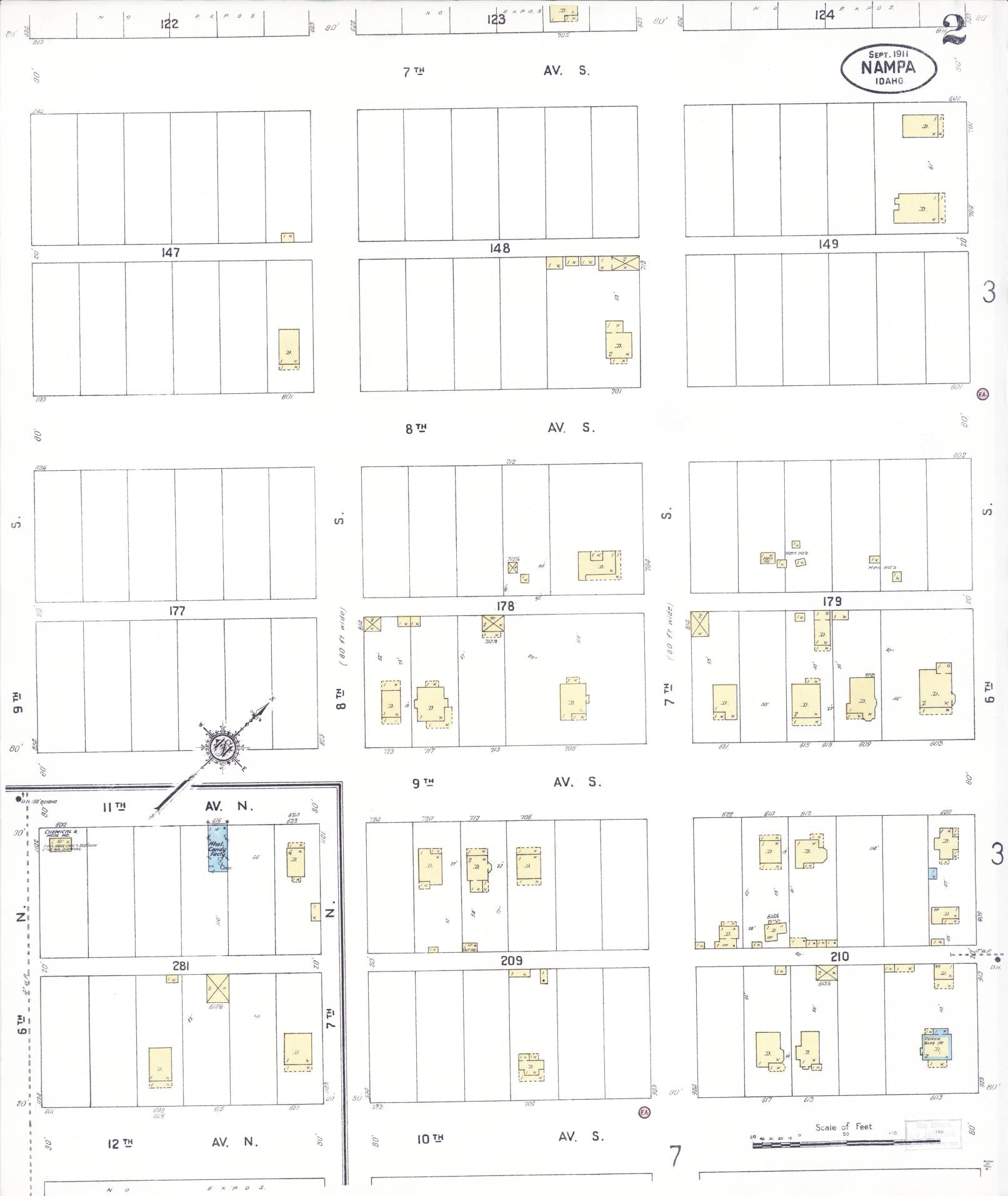 Sanborn Fire Insurance Map from Nampa, Canyon County, Idaho (1911), Sheet #0002 - Complete Map Set gallery image, historic Sanborn map, vintage wall art, Idaho Idaho