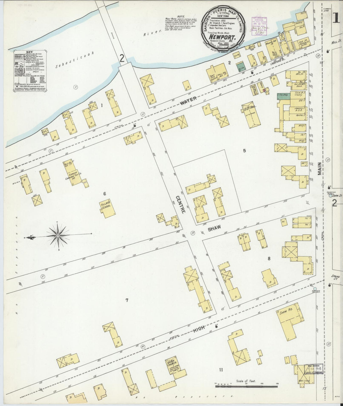 Sanborn Fire Insurance Map from Newport, Penobscot County, Maine (1901), Sheet #0001 - Complete Map Set gallery image, historic Sanborn map, vintage wall art, Maine Maine
