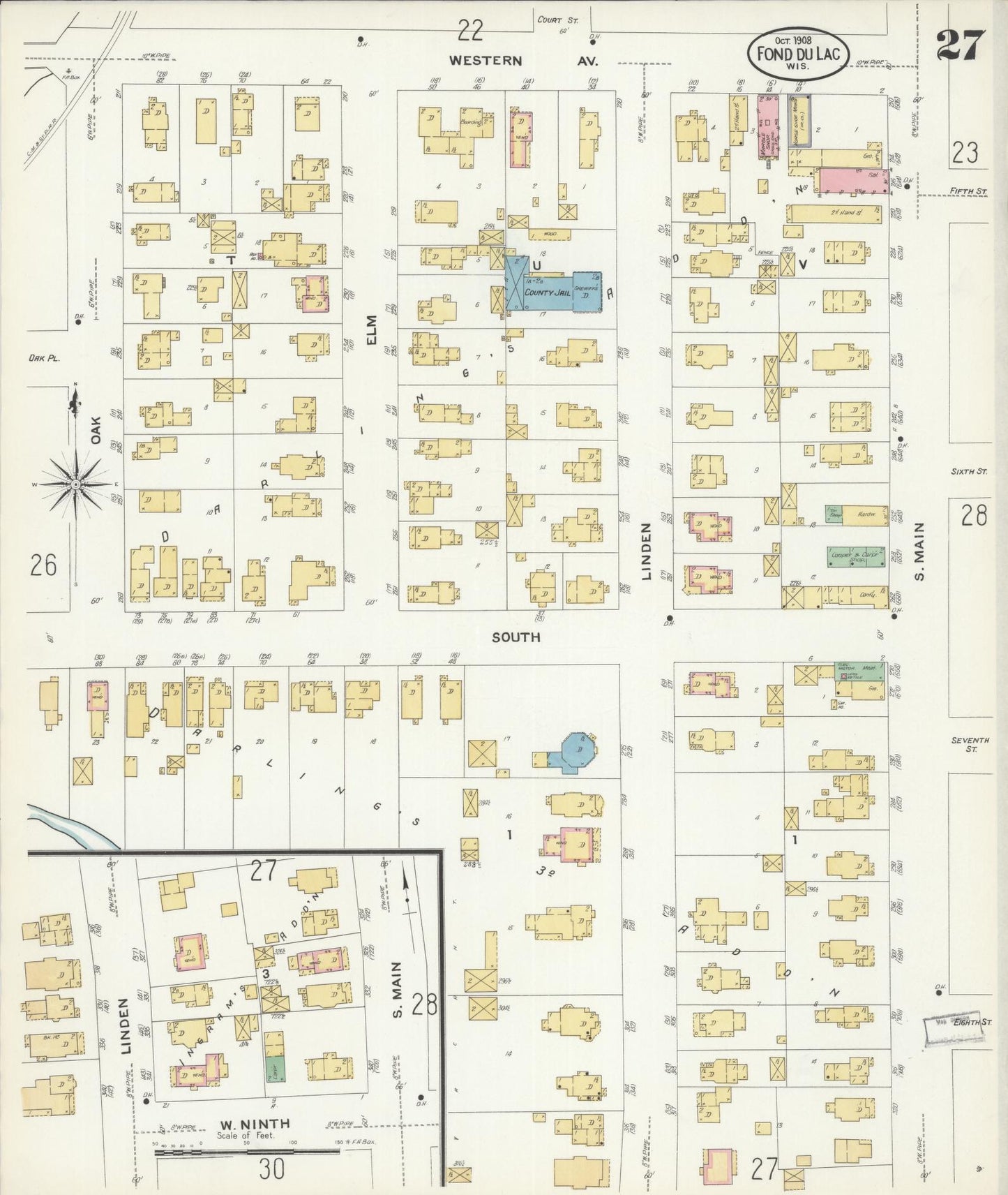 Sanborn Fire Insurance Map from Fond du Lac, Fond du Lac County, Wisconsin (1908), Sheet #0027 - Complete Map Set gallery image, historic Sanborn map, vintage wall art, Wisconsin Wisconsin