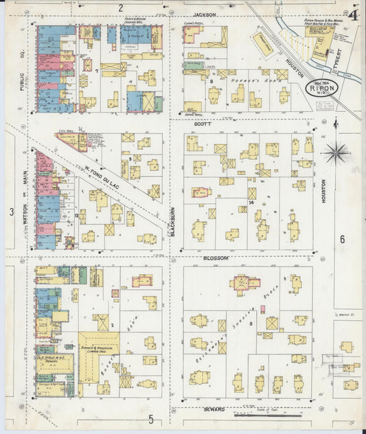 Sanborn Fire Insurance Map from Ripon, Fond du Lac County, Wisconsin (1904), Sheet #0004 - Historic Sanborn Fire Insurance Map Print, vintage old map wall art, antique decor, genealogy gift, Wisconsin Wisconsin map