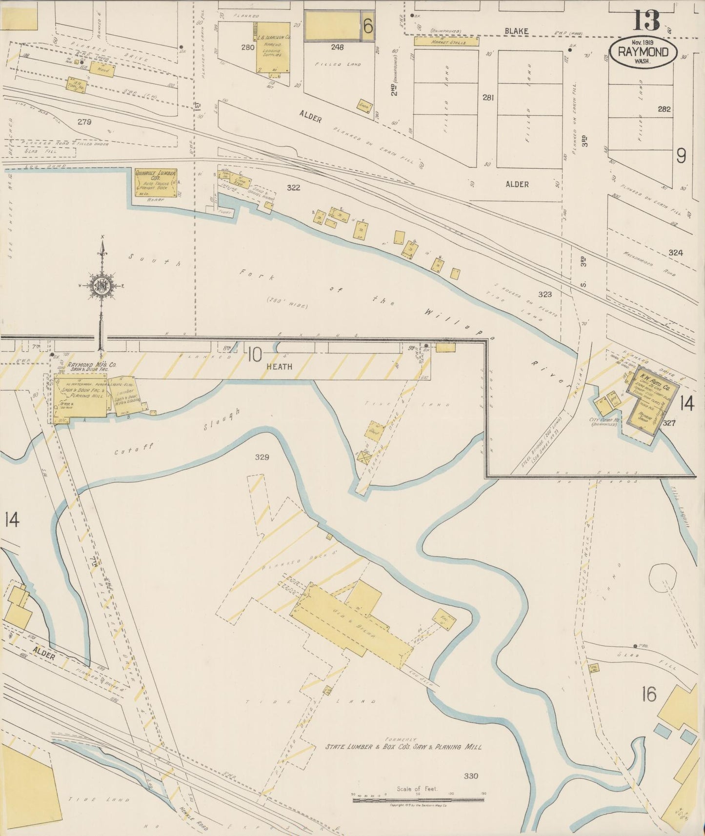 Sanborn Fire Insurance Map from Raymond, Pacific County, Washington (1919), Sheet #0013 - Complete Map Set gallery image, historic Sanborn map, vintage wall art, Washington Washington