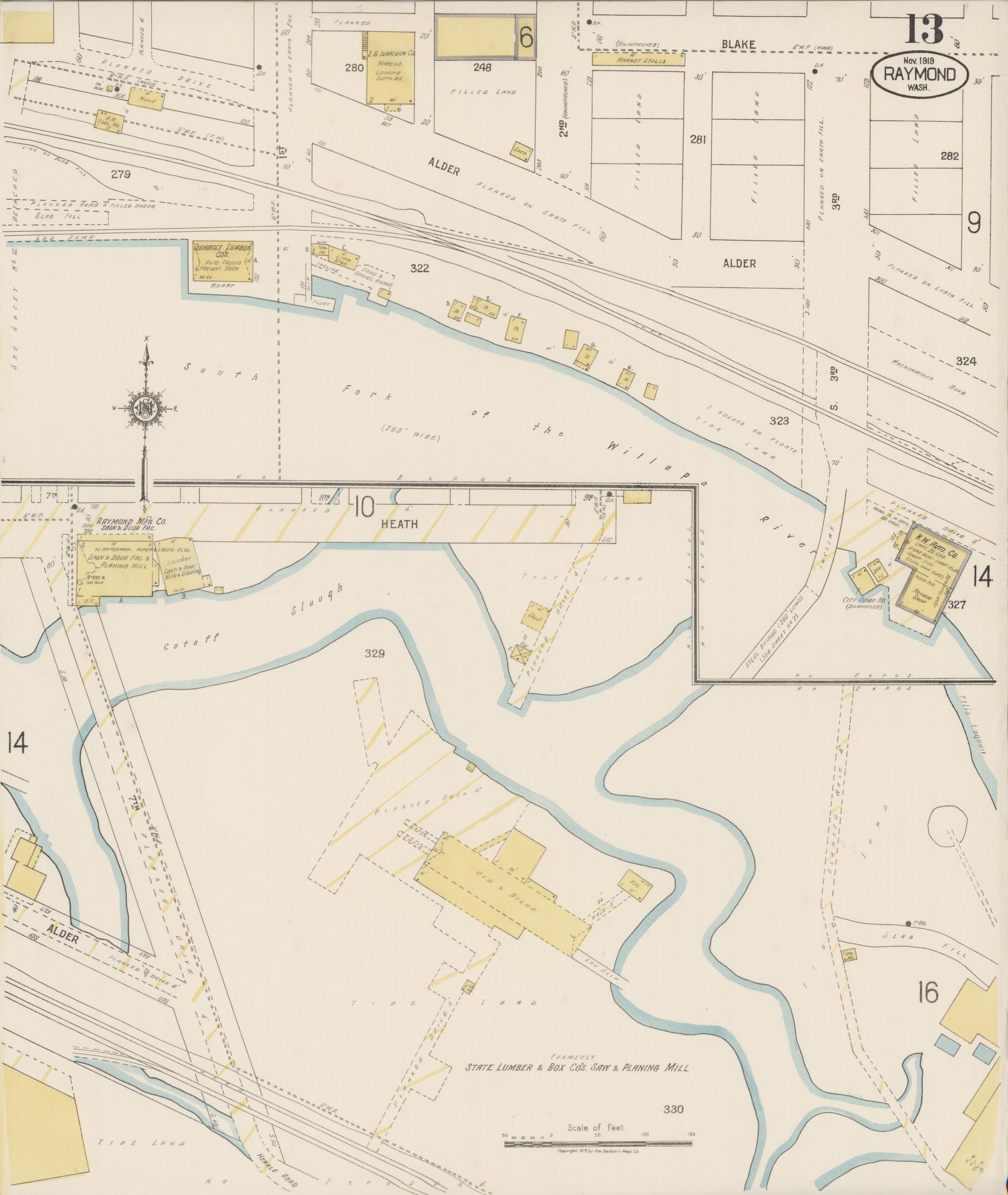 Sanborn Fire Insurance Map from Raymond, Pacific County, Washington (1919), Sheet #0013 - Complete Map Set gallery image, historic Sanborn map, vintage wall art, Washington Washington
