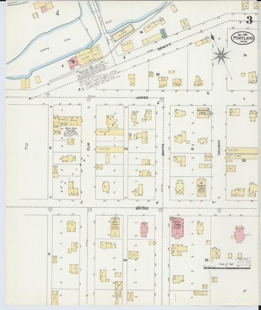 Sanborn Fire Insurance Map from Portland, Ionia County, Michigan (1906), Sheet #0003 - Historic Sanborn Fire Insurance Map Print, vintage old map wall art, antique decor, genealogy gift, Michigan Michigan map