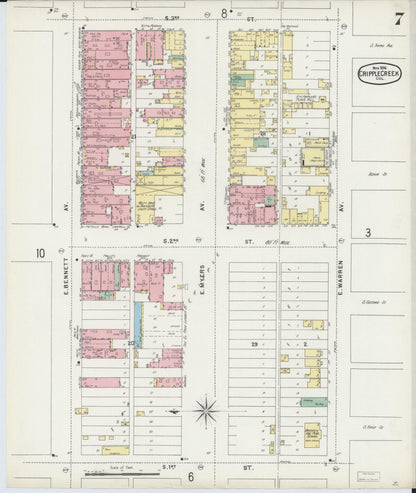 Sanborn Fire Insurance Map from Cripple Creek, Teller County, Colorado (1896), Sheet #0007 - Complete Map Set gallery image, historic Sanborn map, vintage wall art, Colorado Colorado