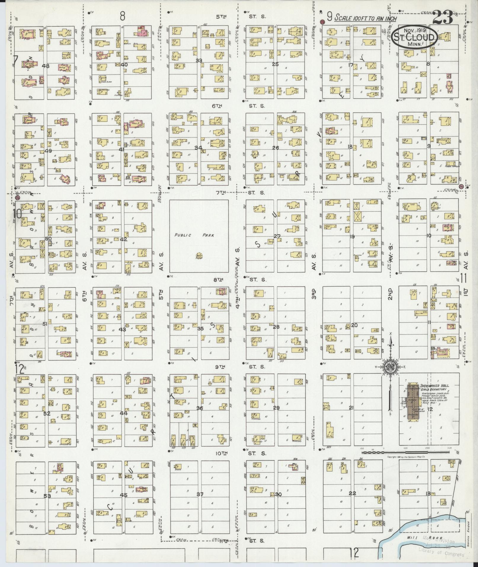 Sanborn Fire Insurance Map from Saint Cloud, Stearns, Benton, and Sherburne Counties, Minnesota (1919), Sheet #0023 - Historic Sanborn Fire Insurance Map Print, vintage old map wall art, antique decor, genealogy gift, Minnesota Minnesota map