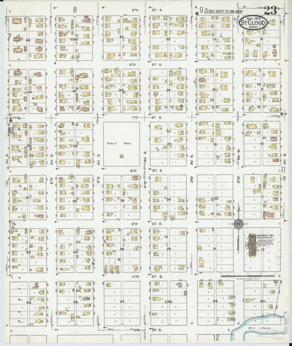 Sanborn Fire Insurance Map from Saint Cloud, Stearns, Benton, and Sherburne Counties, Minnesota (1919), Sheet #0023 - Historic Sanborn Fire Insurance Map Print, vintage old map wall art, antique decor, genealogy gift, Minnesota Minnesota map