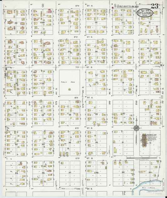 Sanborn Fire Insurance Map from Saint Cloud, Stearns, Benton, and Sherburne Counties, Minnesota (1919), Sheet #0023 - Historic Sanborn Fire Insurance Map Print, vintage old map wall art, antique decor, genealogy gift, Minnesota Minnesota map