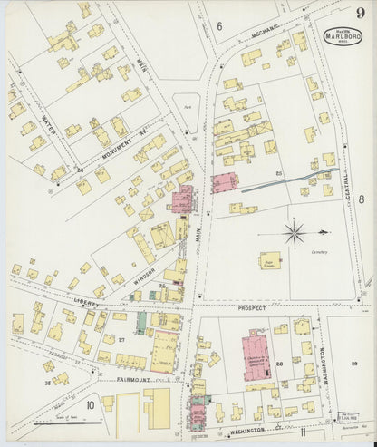 Sanborn Fire Insurance Map from Marlborough, Middlesex County, Massachusetts (1896), Sheet #0009 - Historic Sanborn Fire Insurance Map Print, vintage old map wall art, antique decor, genealogy gift, Massachusetts Massachusetts map