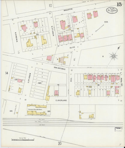 Sanborn Fire Insurance Map from El Paso, El Paso County, Texas (1898), Sheet #0015 - Complete Map Set gallery image, historic Sanborn map, vintage wall art, Texas Texas