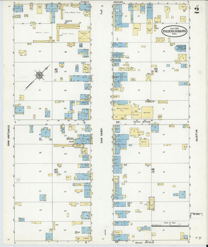 Sanborn Fire Insurance Map from Fredericksburg, Gillespie County, Texas (1910), Sheet #0002 - Complete Map Set gallery image, historic Sanborn map, vintage wall art, Texas Texas