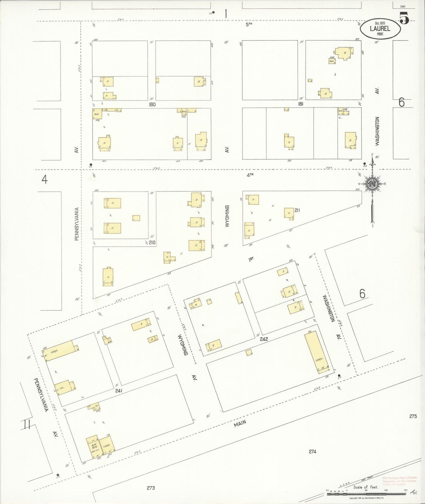 Sanborn Fire Insurance Map from Laurel, Yellowstone County, Montana (1920), Sheet #0005 - Historic Sanborn Fire Insurance Map Print, vintage old map wall art, antique decor, genealogy gift, Montana Montana map