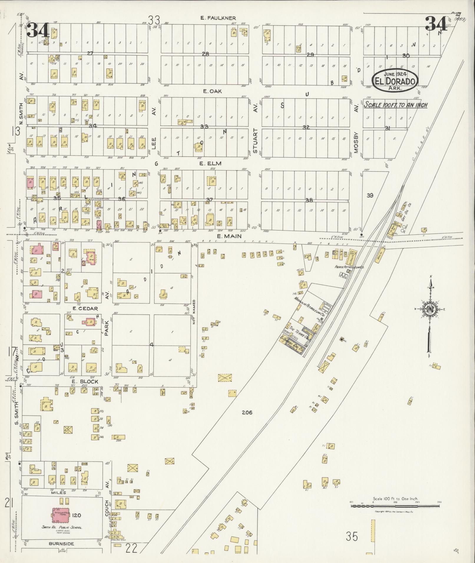 Sanborn Fire Insurance Map from El Dorado, Union County, Arkansas (1924), Sheet #0034 - Complete Map Set gallery image, historic Sanborn map, vintage wall art, Arkansas Arkansas