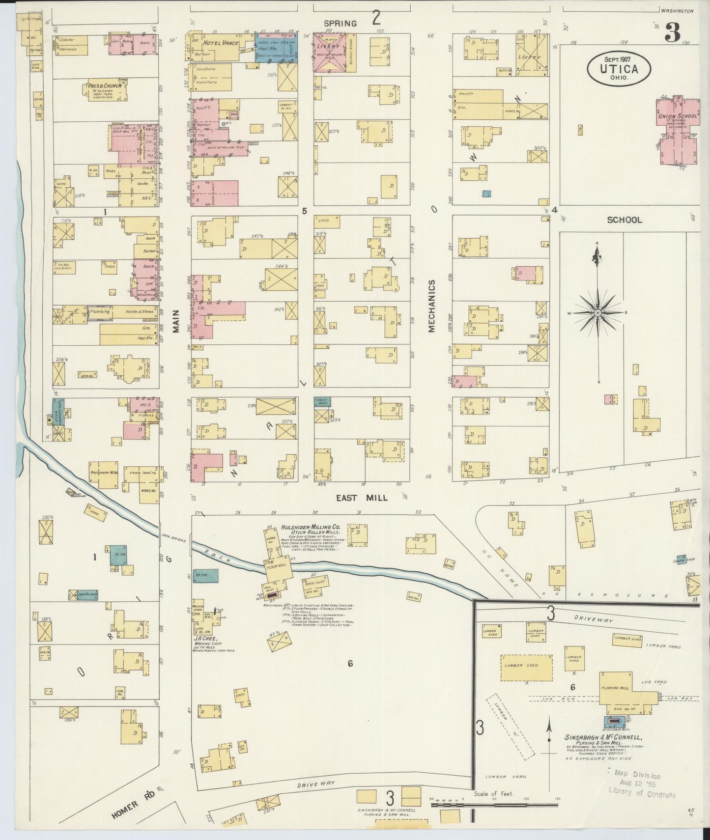 Sanborn Fire Insurance Map from Utica, Licking County, Ohio (1907), Sheet #0003 - Complete Map Set gallery image, historic Sanborn map, vintage wall art, Ohio Ohio