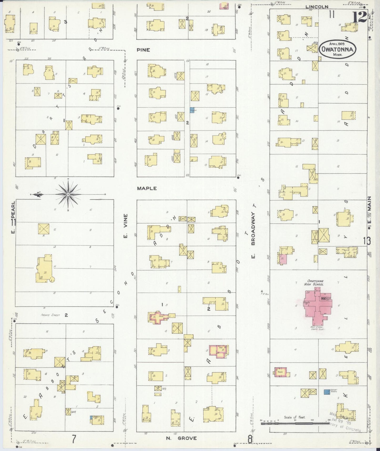 Sanborn Fire Insurance Map from Owatonna, Steele County, Minnesota (1909), Sheet #0012 - Complete Map Set gallery image, historic Sanborn map, vintage wall art, Minnesota Minnesota