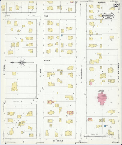 Sanborn Fire Insurance Map from Owatonna, Steele County, Minnesota (1909), Sheet #0012 - Complete Map Set gallery image, historic Sanborn map, vintage wall art, Minnesota Minnesota