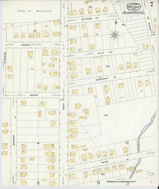 Sanborn Fire Insurance Map from Melrose, Middlesex County, Massachusetts (1909), Sheet #0007 - Historic Sanborn Fire Insurance Map Print, vintage old map wall art, antique decor, genealogy gift, Massachusetts Massachusetts map