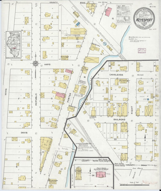 Sanborn Fire Insurance Map from Keyesport, Bond And Clinton Counties, Illinois (1916), Sheet #0001 - Historic Sanborn Fire Insurance Map Print, vintage old map wall art, antique decor, genealogy gift, Illinois Illinois map