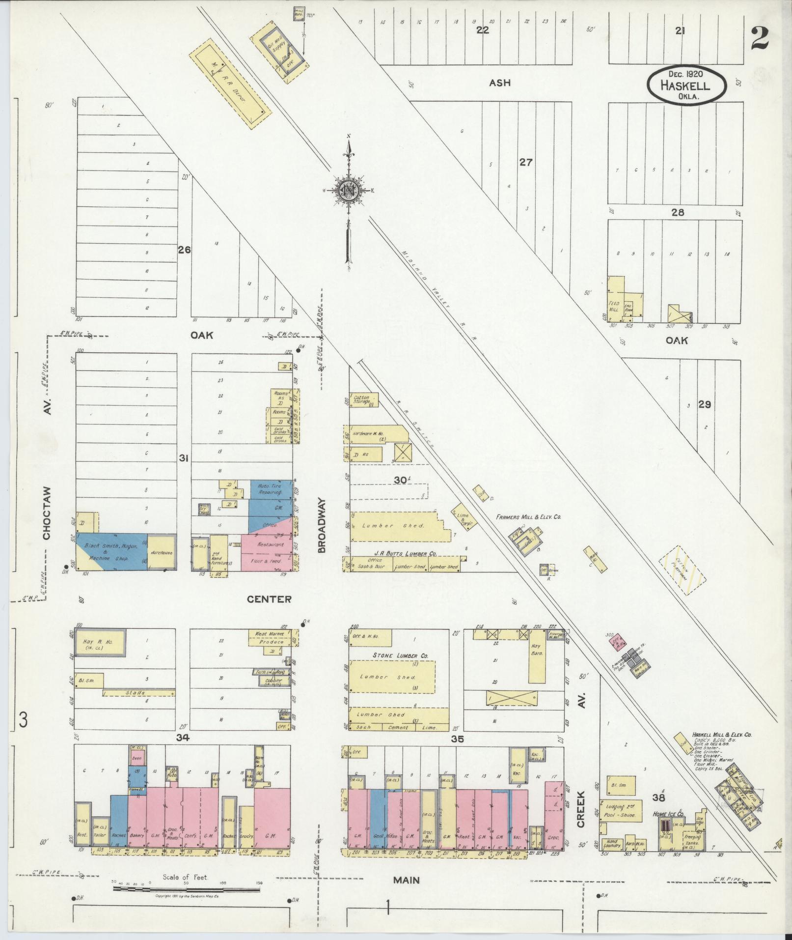 Sanborn Fire Insurance Map from Haskell, Muskogee County, Oklahoma (1920), Sheet #0002 - Historic Sanborn Fire Insurance Map Print, vintage old map wall art, antique decor, genealogy gift, Oklahoma Oklahoma map